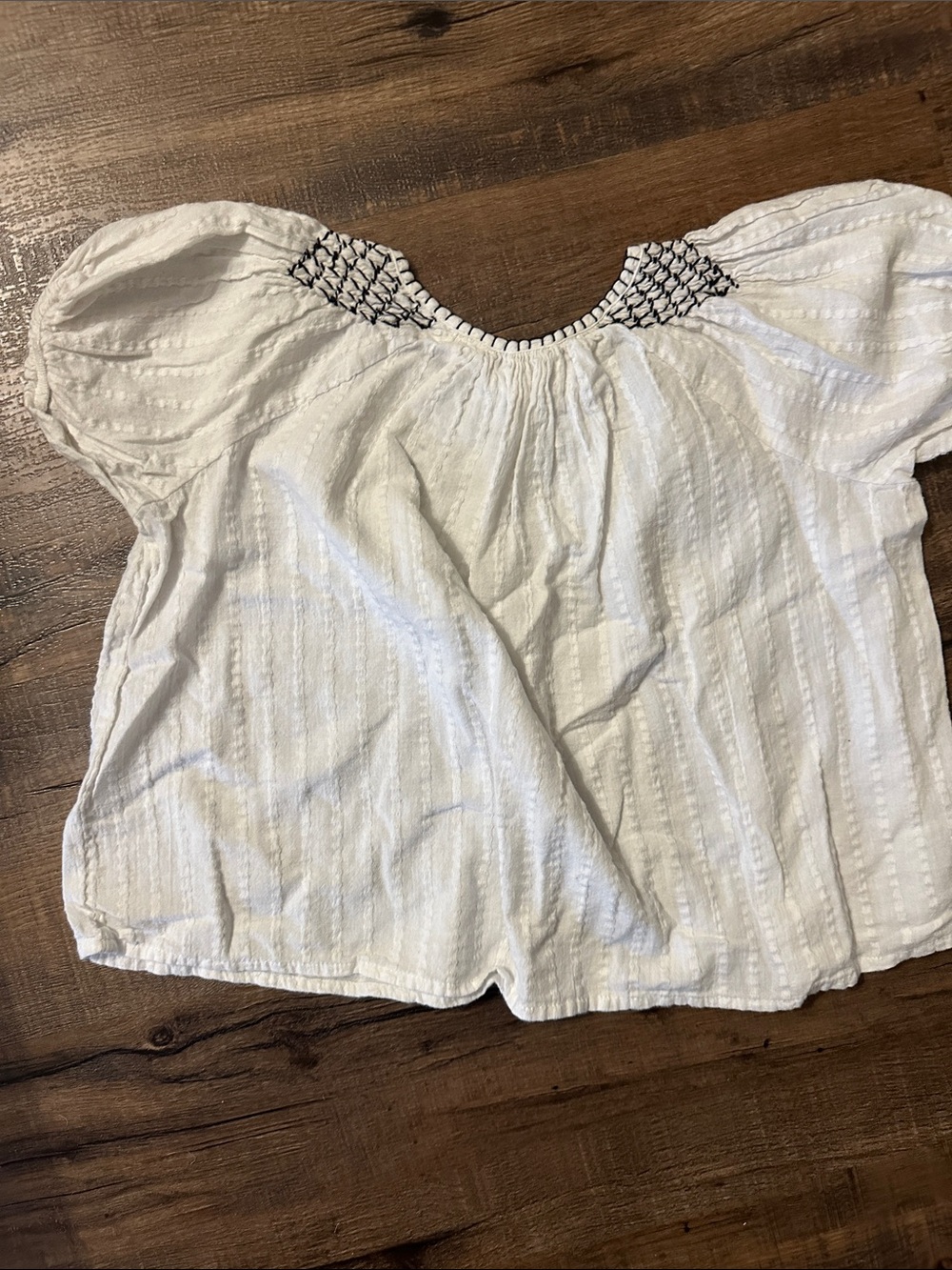 Zara White Puff Sleeve Smocked Neck Blouse